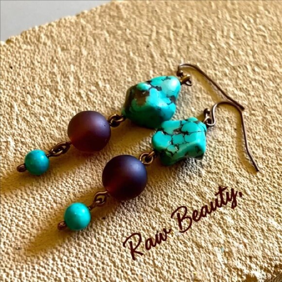 Earth Art hand crafted artisan Jewelry - Handmade for the Wild@Heart! Turquoise Magnesite Dangle Earrings - Southwestern